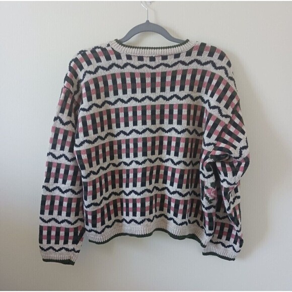 Vintage Paul Harris Design Cardigan Sweater Geometric Beige Pink Size M - Picture 2 of 3